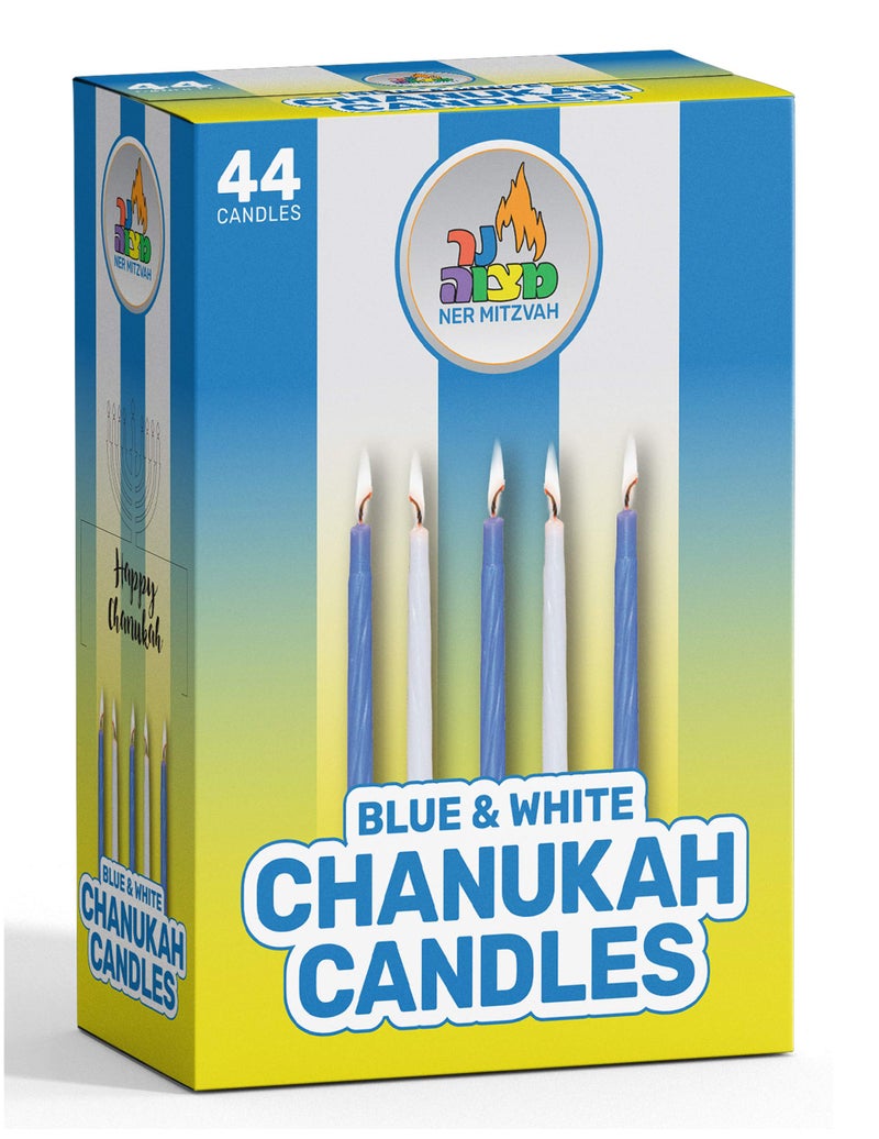 Ner Mitzvah Hanukkah Candles - Blue and White Chanukah Candle with Premium Quality Wax for All 8 Nights (Pack of 2) - 44 Pieces - Image 4